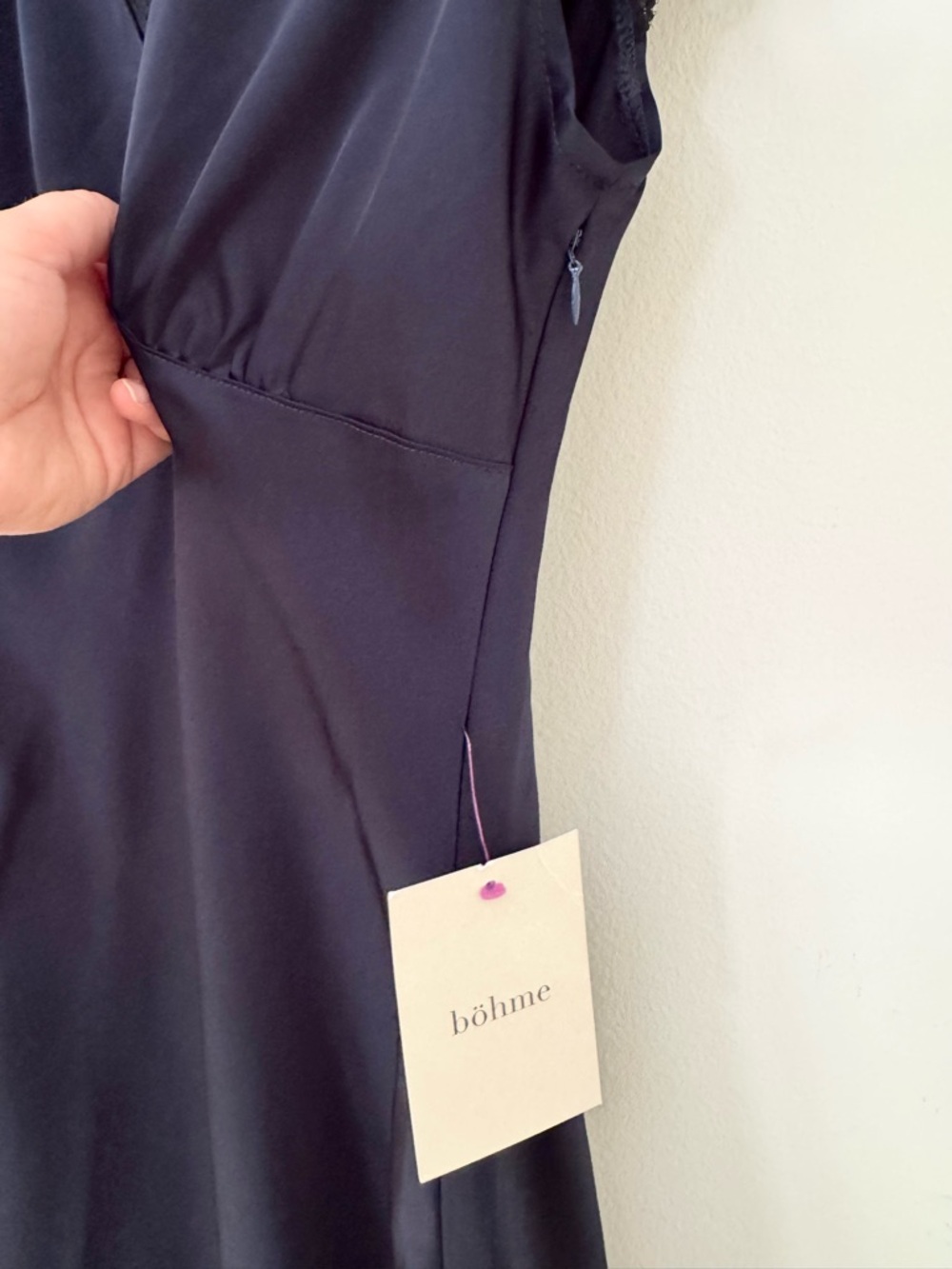 NWT bohme Wrenna Satin Maxi Dress Navy Lace-Trim Maxi Dress, Size M - Picture 15 of 15